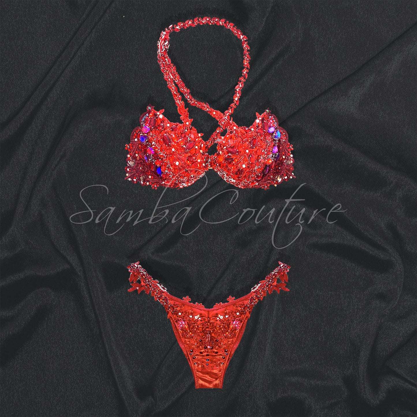 Red and Burgundy Crystal Bikini