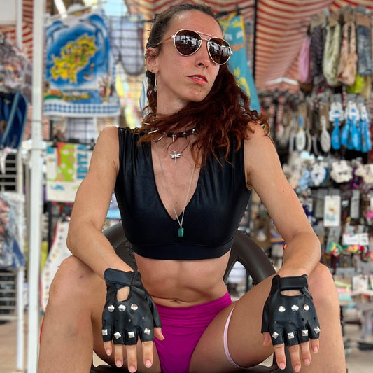 Pole Dance Sports Bra Crop Top Mariele Metallic Black