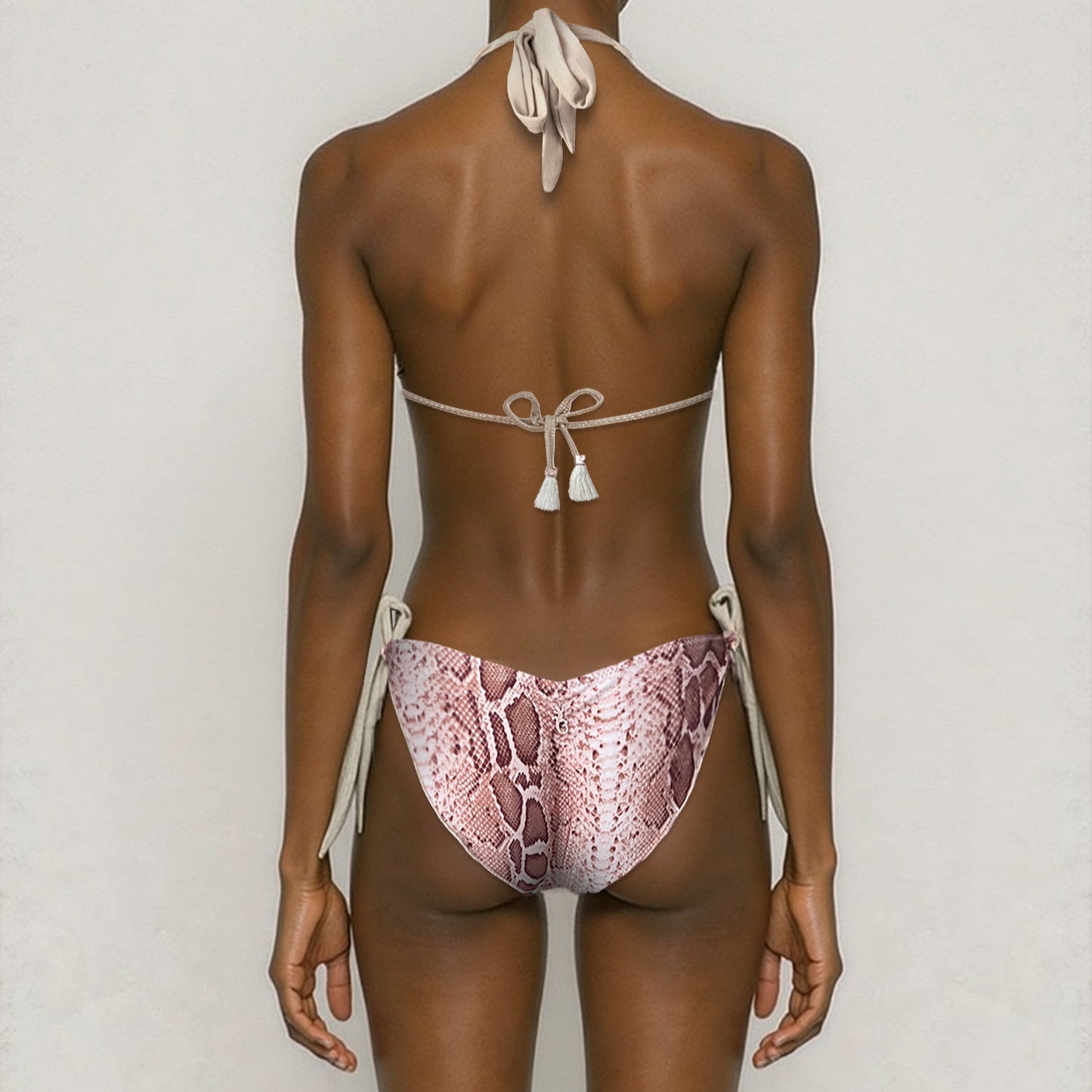 Braguita De Bikini Ibiza Con Tirantes De Malla Dorada Y Animal Print Estelle Bronce Beige Marrón