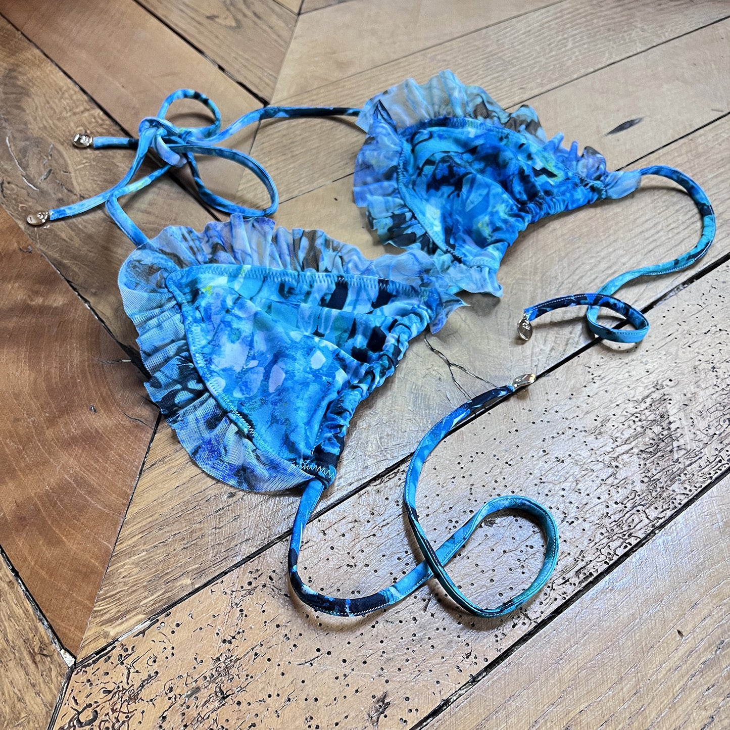 Deessa Ibiza Blue Butterfly Bikini Top detail shot