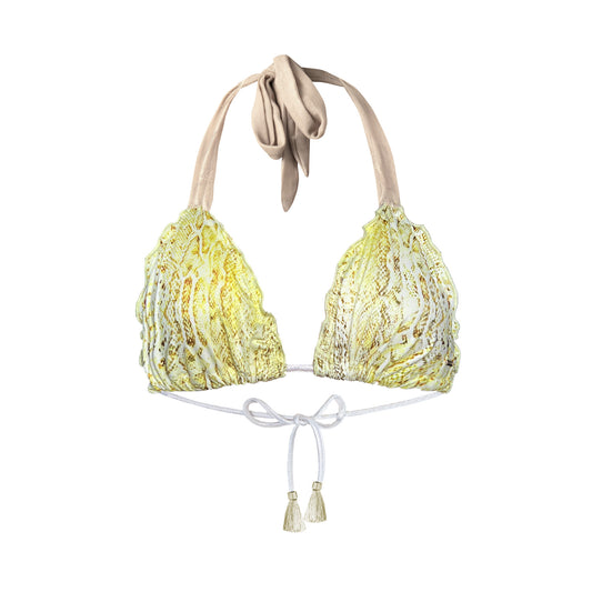 Deessa Ibiza Lemon Yellow Snake Print Tie-Side Bikini Top Georgia