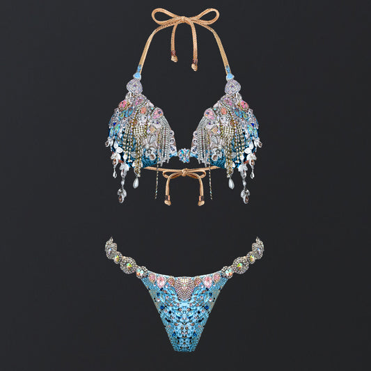 Blue Snake Print Crystal Bikini