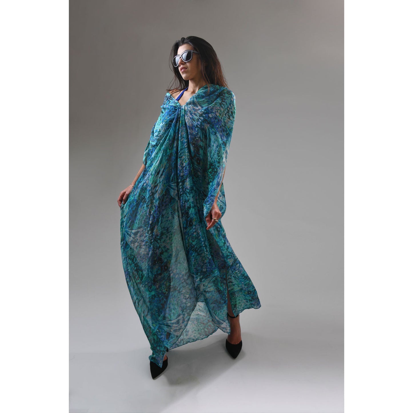 Blue Silk Maxi Kaftan Dress