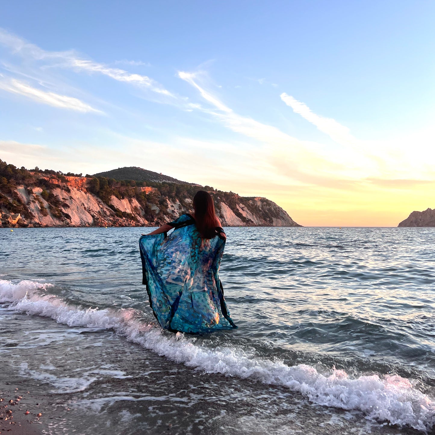 Blue Silk Kimono Butterfly Print Dress Alicia