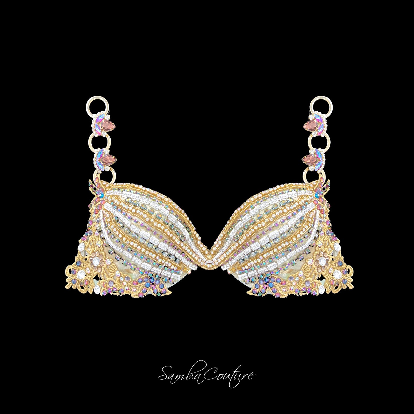 Samba Couture Gold Crystal Roman Goddess Bikini Competition Posing Suit