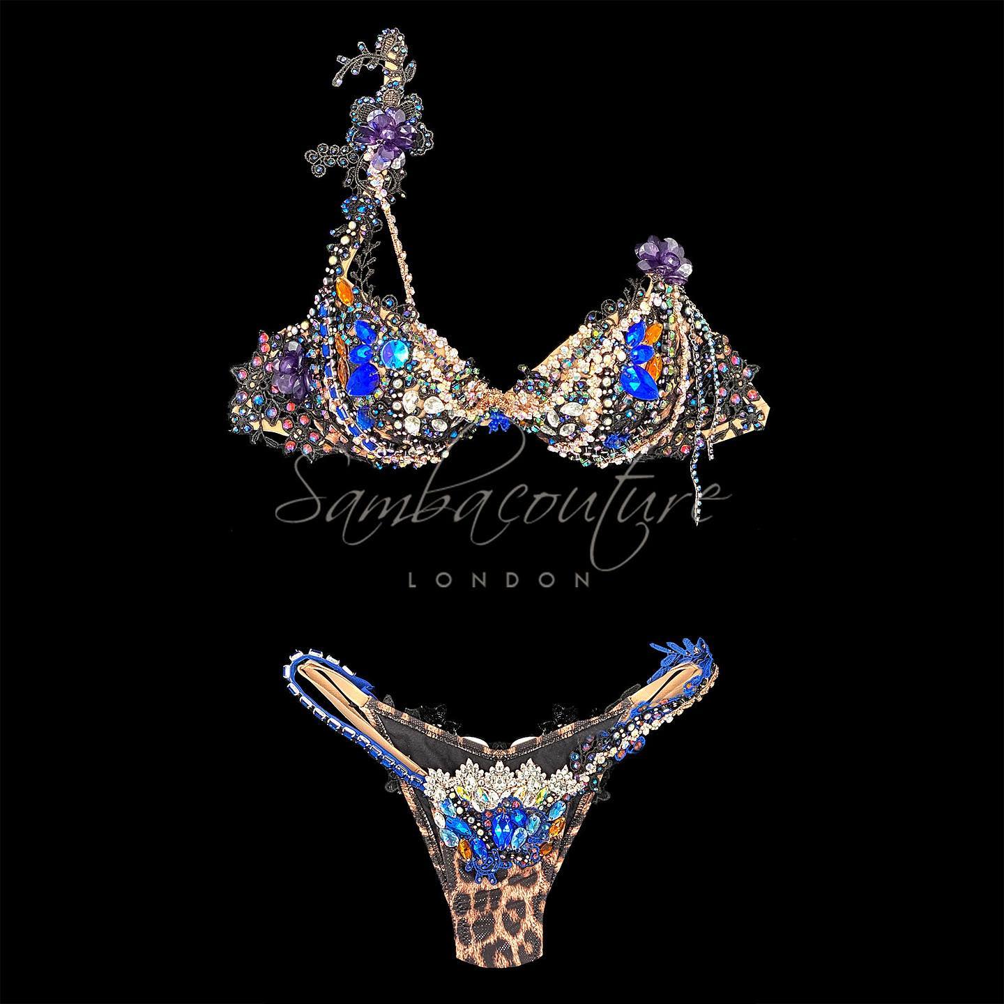 Leopard Gold Blue Orange Crystal Bikini