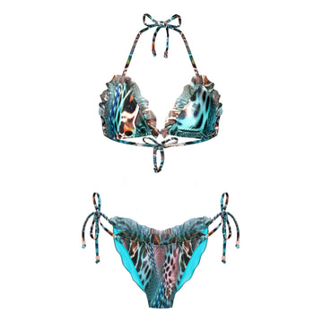 Green Ruffle Posidonia Animal Print Bikini Carmen Lucia