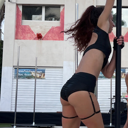 High Waisted Metallic Black Pole Dance Shorts With Garters Carina