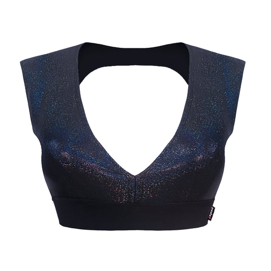 Black Metallic Glitter Pole Sport Bra Mariele L