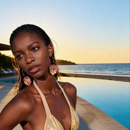 Coral Gold Bougainvillea Heart Hoop Earrings – Real Flower Ibiza Jewellery