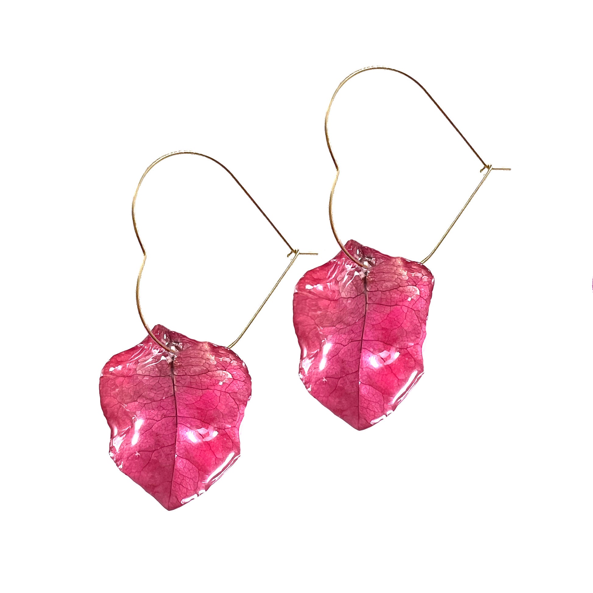 Pendientes Aro Corazon Buganvilla Flor de Ibiza Fucsia Rosa