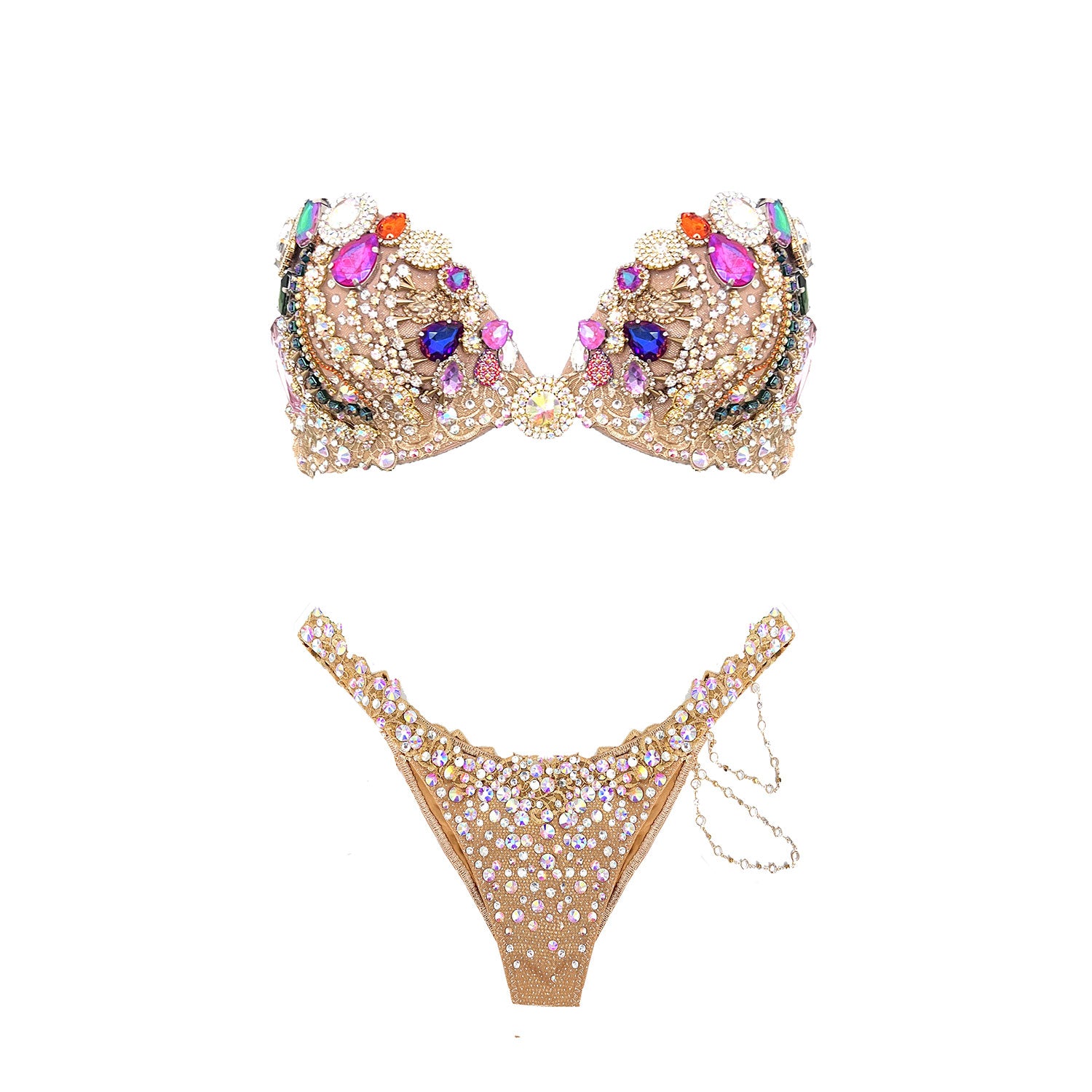 Hand-placed gold crystals and chain detailing - SambaCouture