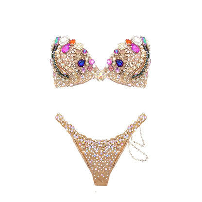 Hand-placed gold crystals and chain detailing - SambaCouture