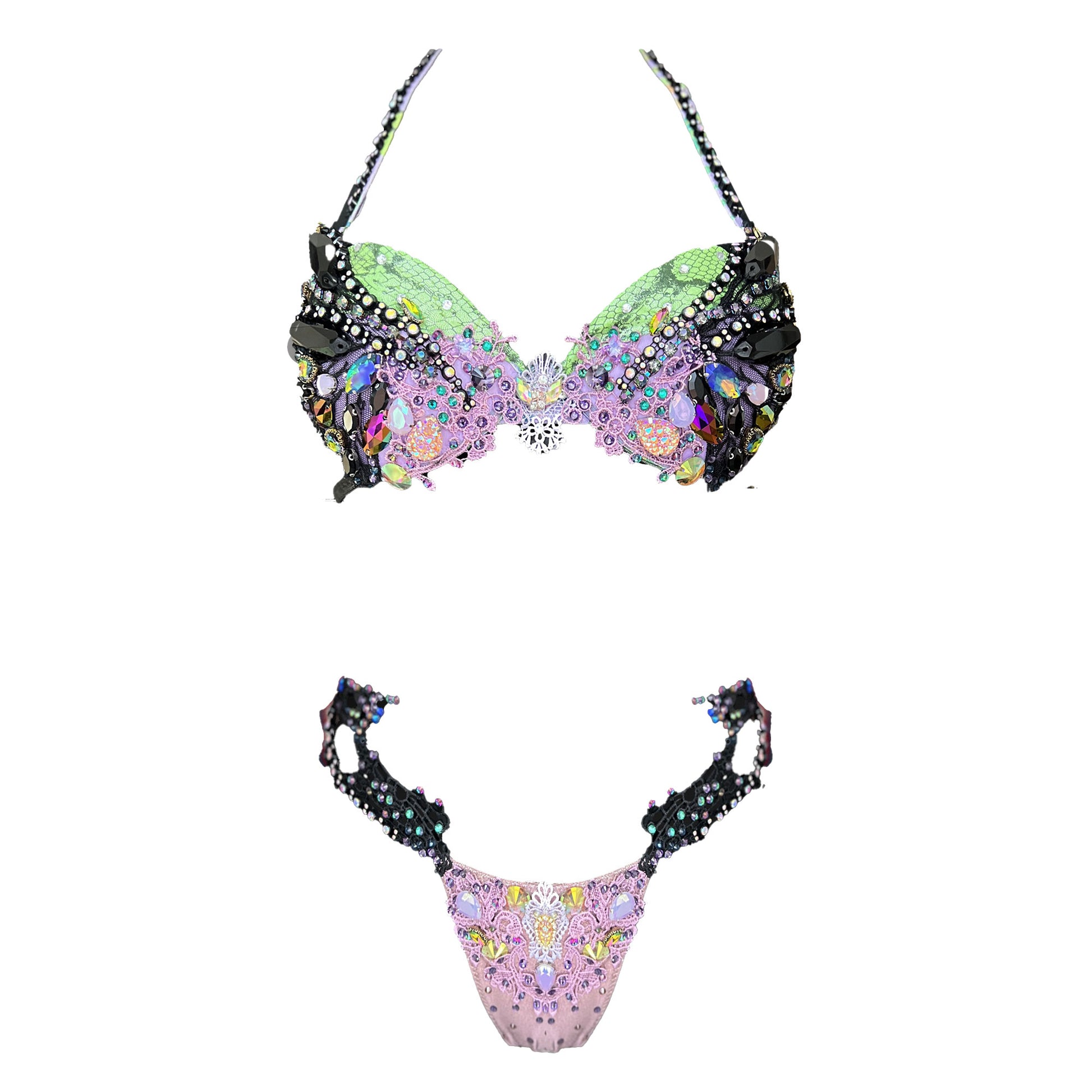 Samba Couture Green Lilac Black Snake & Butterfly Crystal Bikini
