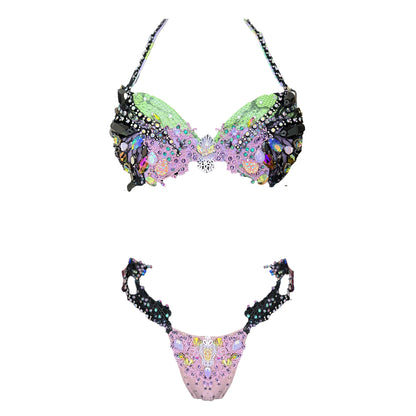 Samba Couture Green Lilac Black Snake & Butterfly Crystal Bikini