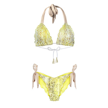 Lemon Yellow Snake Print Tie-Side Bikini Georgia Estelle Cala Bassa