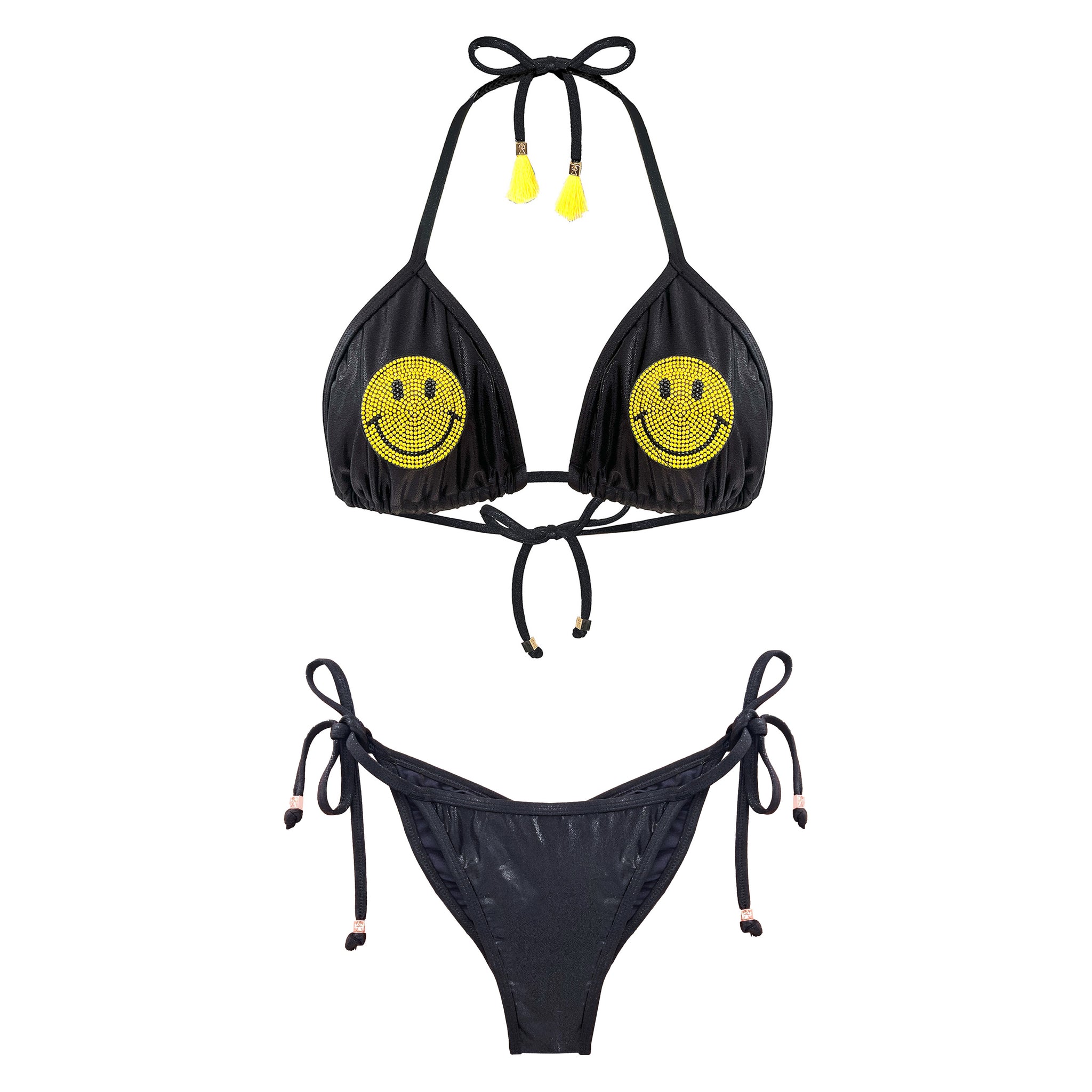 Smiley Face Crystal Metallic Ibiza Bikini Tamara Pia Black