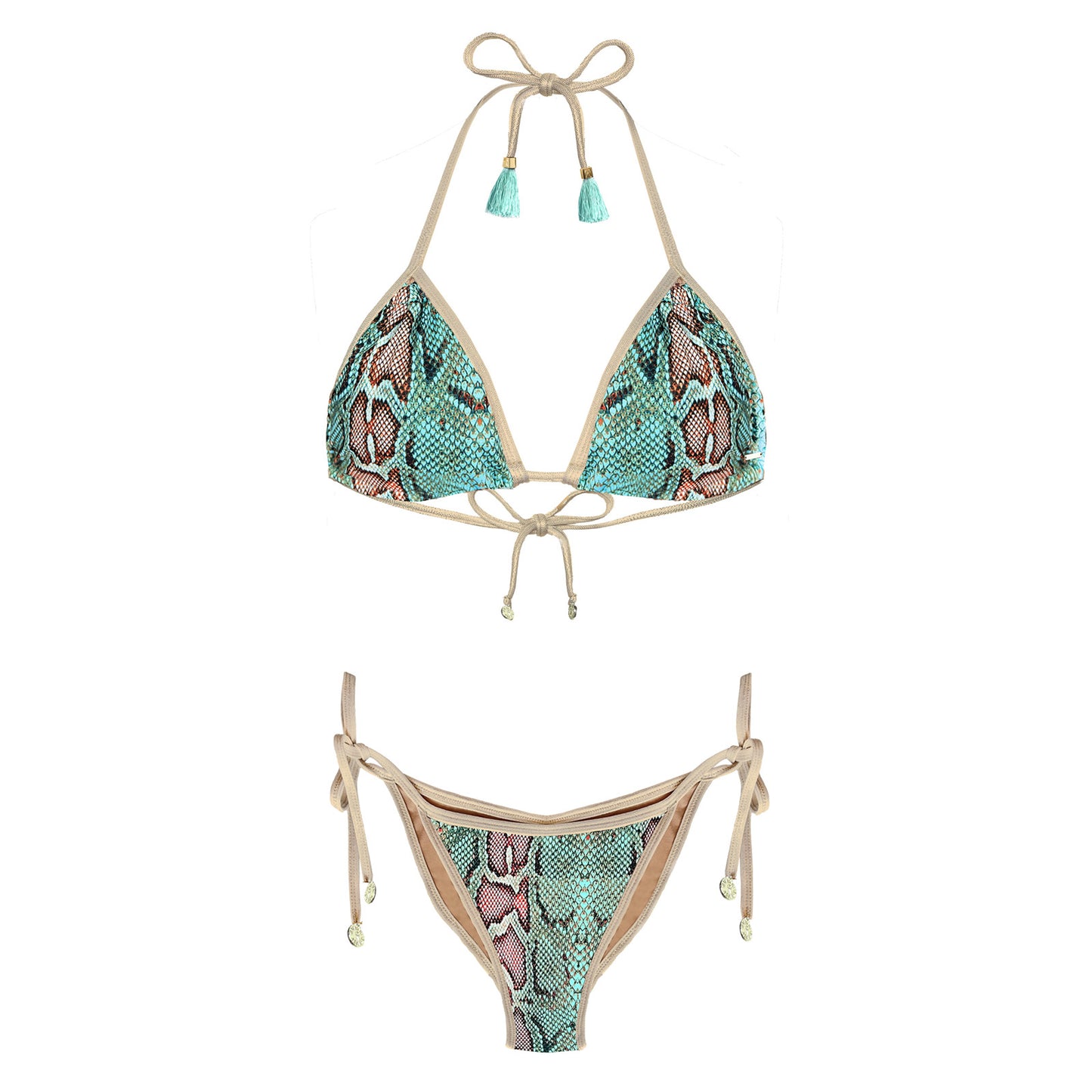 Ibiza Turquoise Snake Print Bikini with Gold Trim