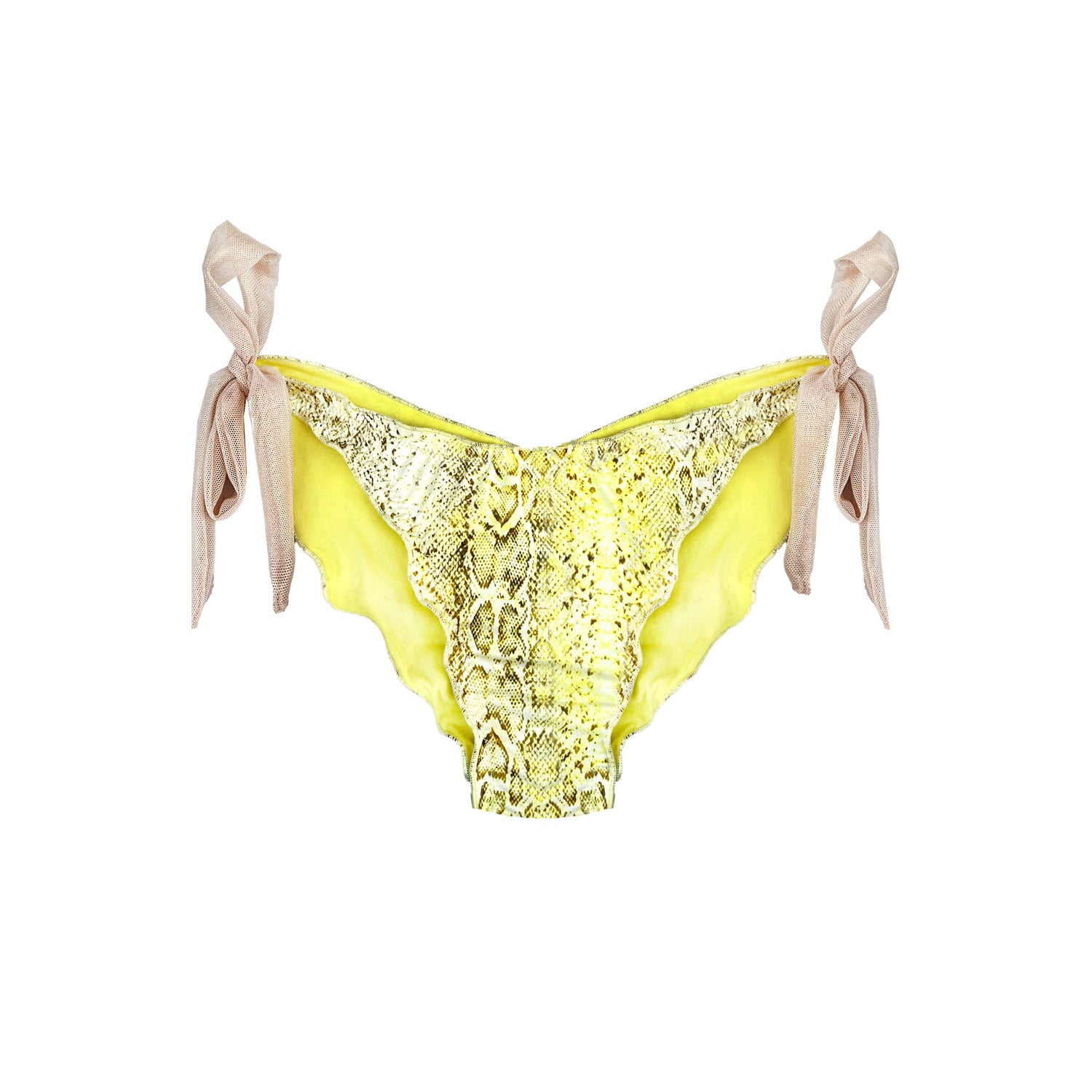 Lemon Yellow Snake Print Tie-Side Bikini Bottoms Estelle