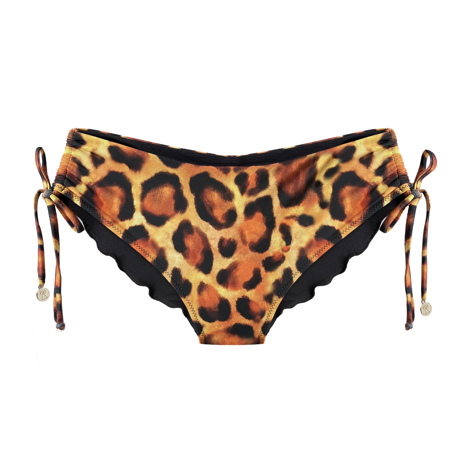 Ibiza Leopard Print Drawstring Bikini Bottom Shorts Gina Orange Black