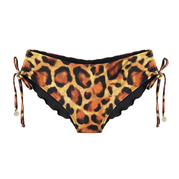 Ibiza Leopard Print Drawstring Bikini Bottom Shorts Gina Orange Black