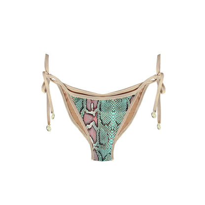 DEESSA turquoise snake print Brazilian bikini bottom with gold trim handmade in Ibiza
