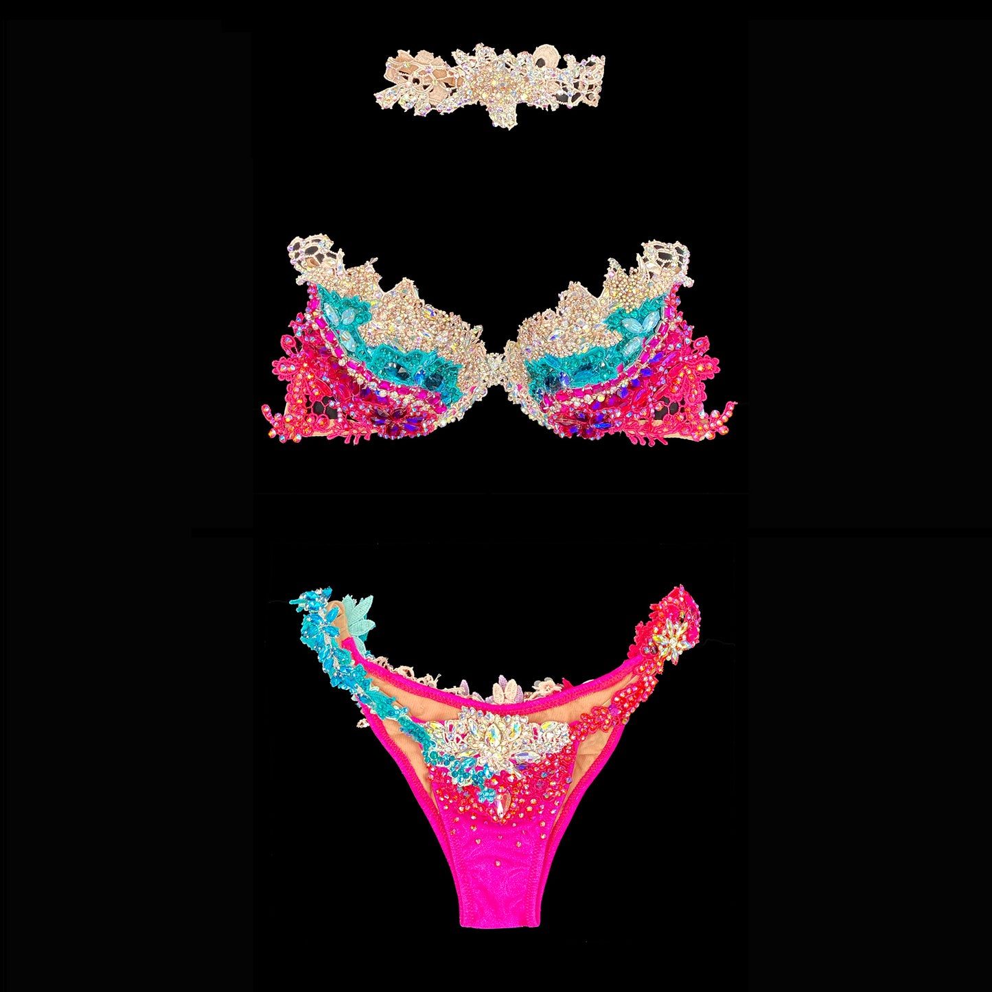 Pink, Gold and Turquoise Crystal Bikini
