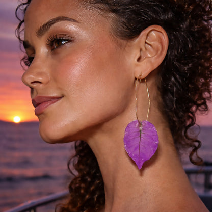 Model wearing Ibiza Bougainvillea Heart Hoop Earrings