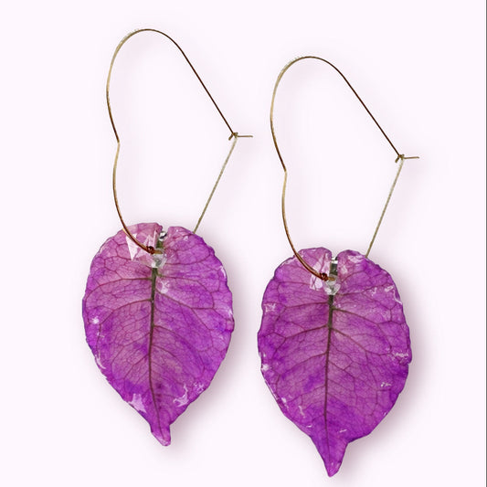 Ibiza Bougainvillea Heart Hoop Earrings – Handmade with Real Flowers
