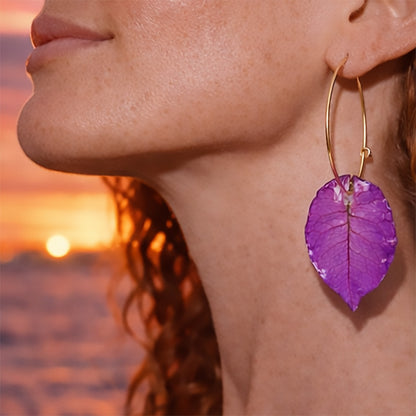 Ibiza Bougainvillea Round Hoop Earrings – Handmade with Real Flowers