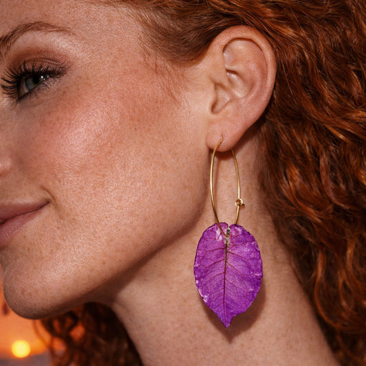 Ibiza Bougainvillea Round Hoop Earrings – Handmade with Real Flowers