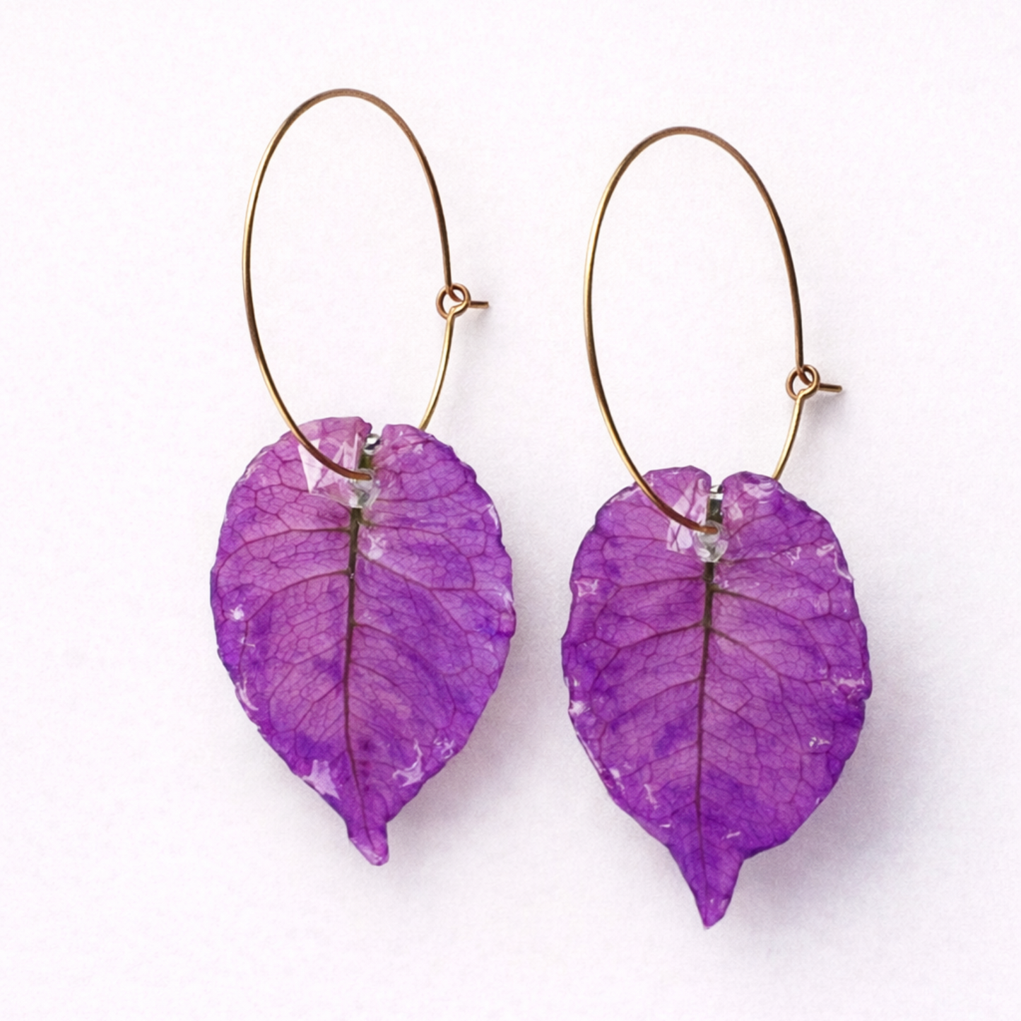 Pink bougainvillea hoop earrings size medium handmade in Ibiza with natural bougainvillea petals