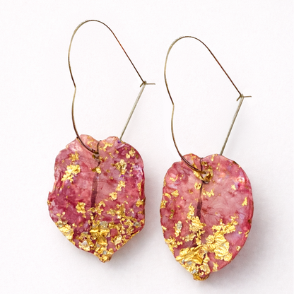 Coral Gold Bougainvillea Heart Hoop Earrings – Real Flower Ibiza Jewellery