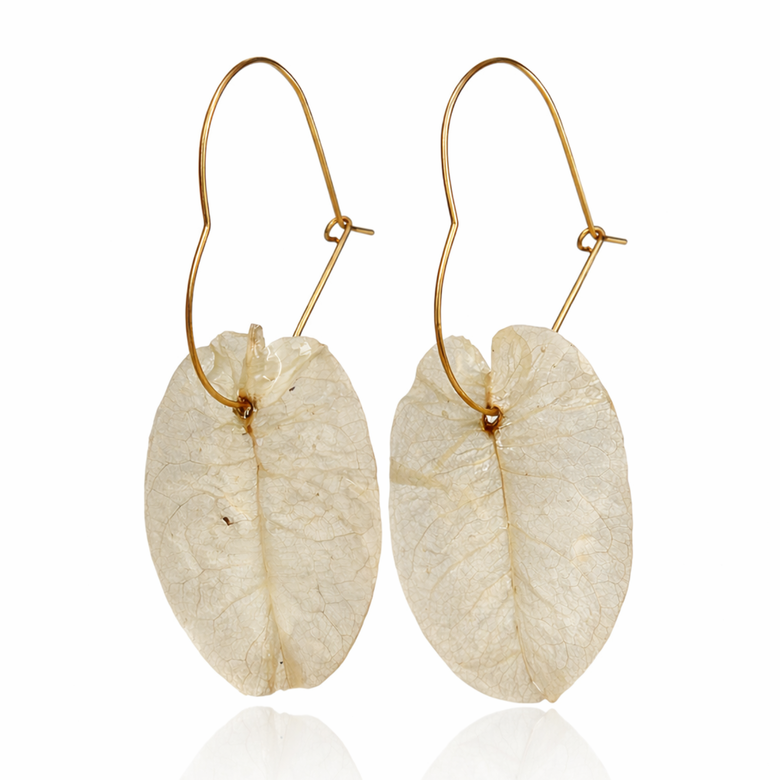 White bougainvillea heart hoop bridal earrings by DEESSA, handcrafted in Ibiza.