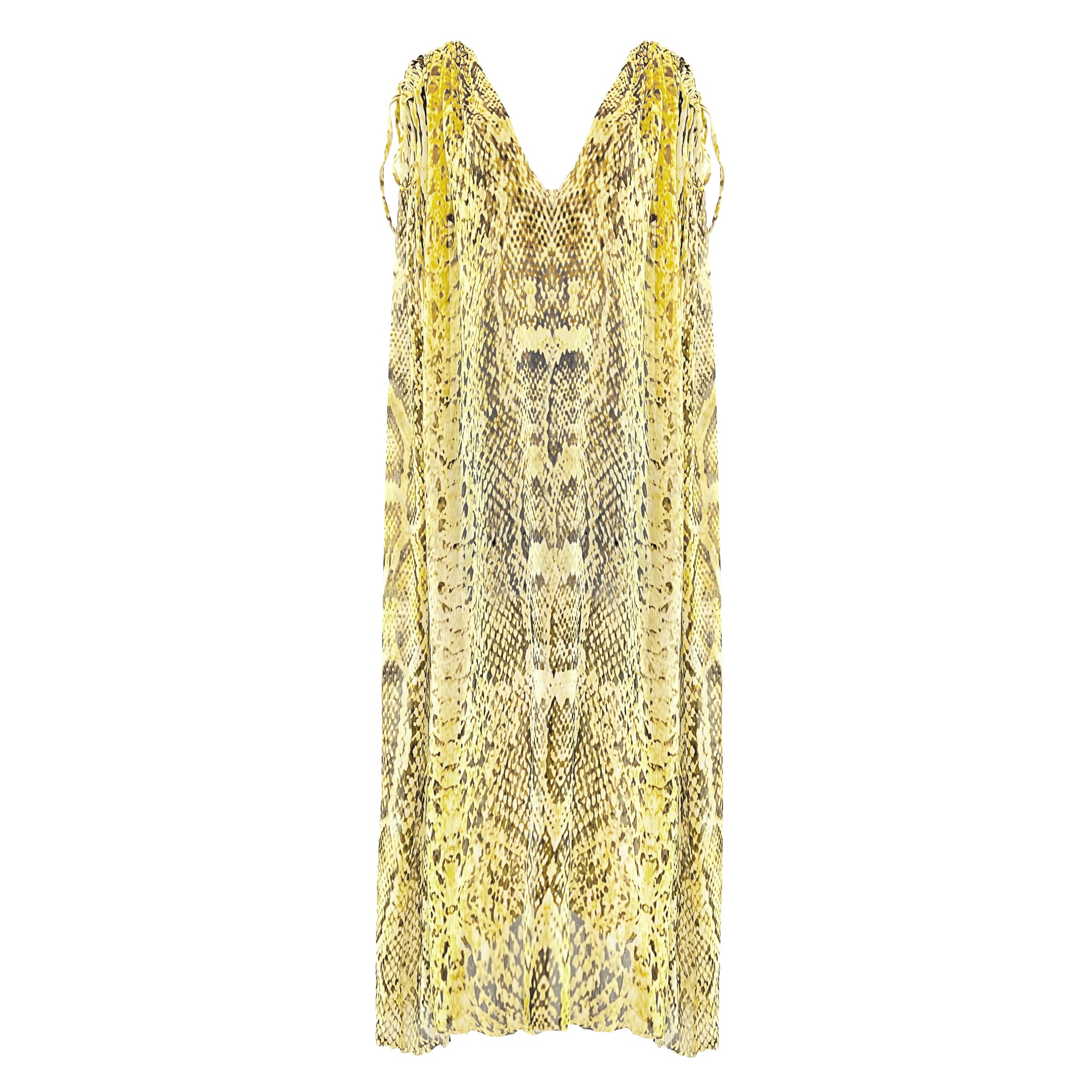 Snake Print Silk Maxi Kaftan Dress Yellow