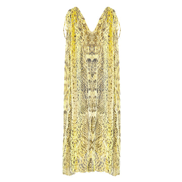 Snake Print Silk Maxi Kaftan Dress Yellow