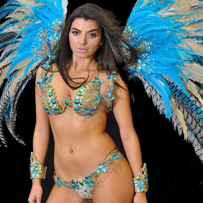 Blue Gold Crystal Bikini With Wings