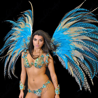 Blue Gold Crystal Bikini With Wings