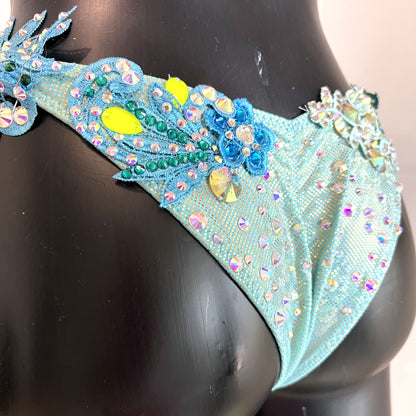 SambaCouture Handcrafted Crystal Floral Bikini – Blue, Green & Gold