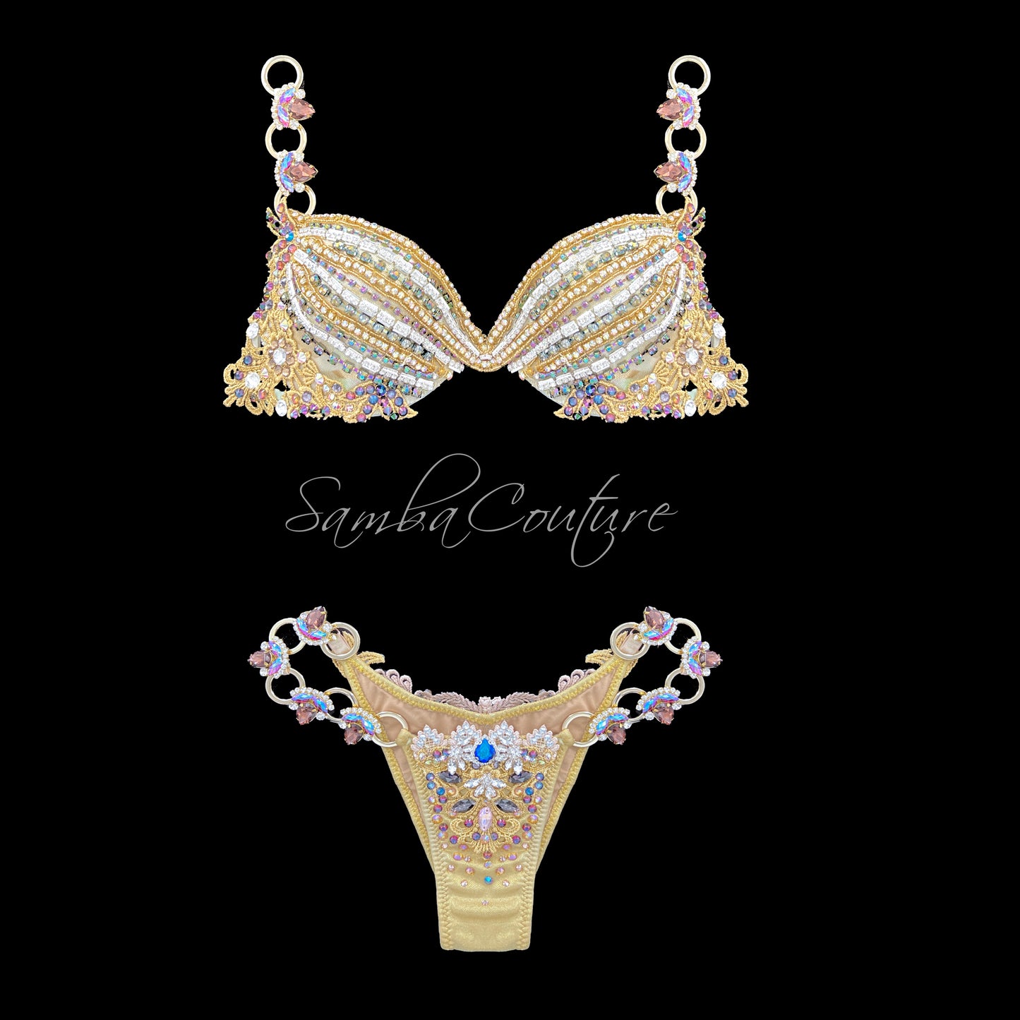 Samba Couture Gold Crystal Roman Goddess Bikini Competition Posing Suit