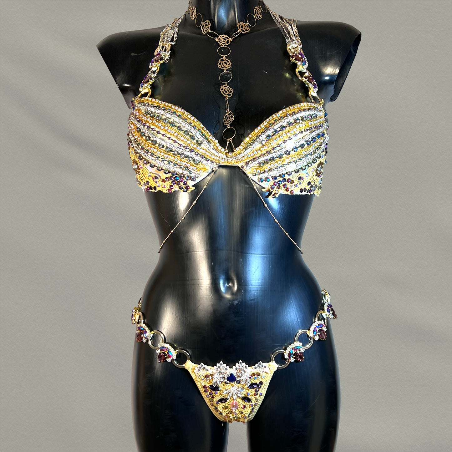 Samba Couture Gold Crystal Roman Goddess Bikini Competition Posing Suit