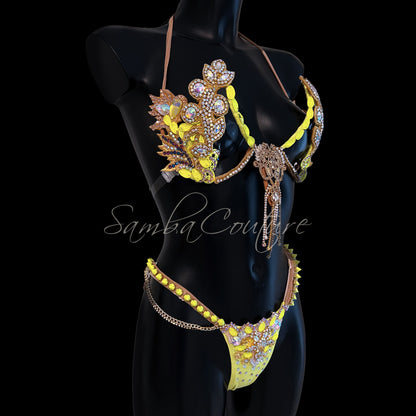 Samba Couture Neon Yellow & Gold Crystal Competition Bikini