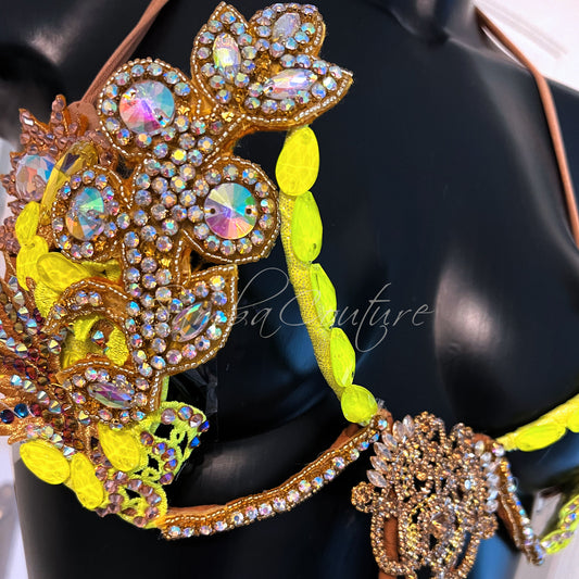 Samba Couture Neon Yellow & Gold Crystal Competition Bikini