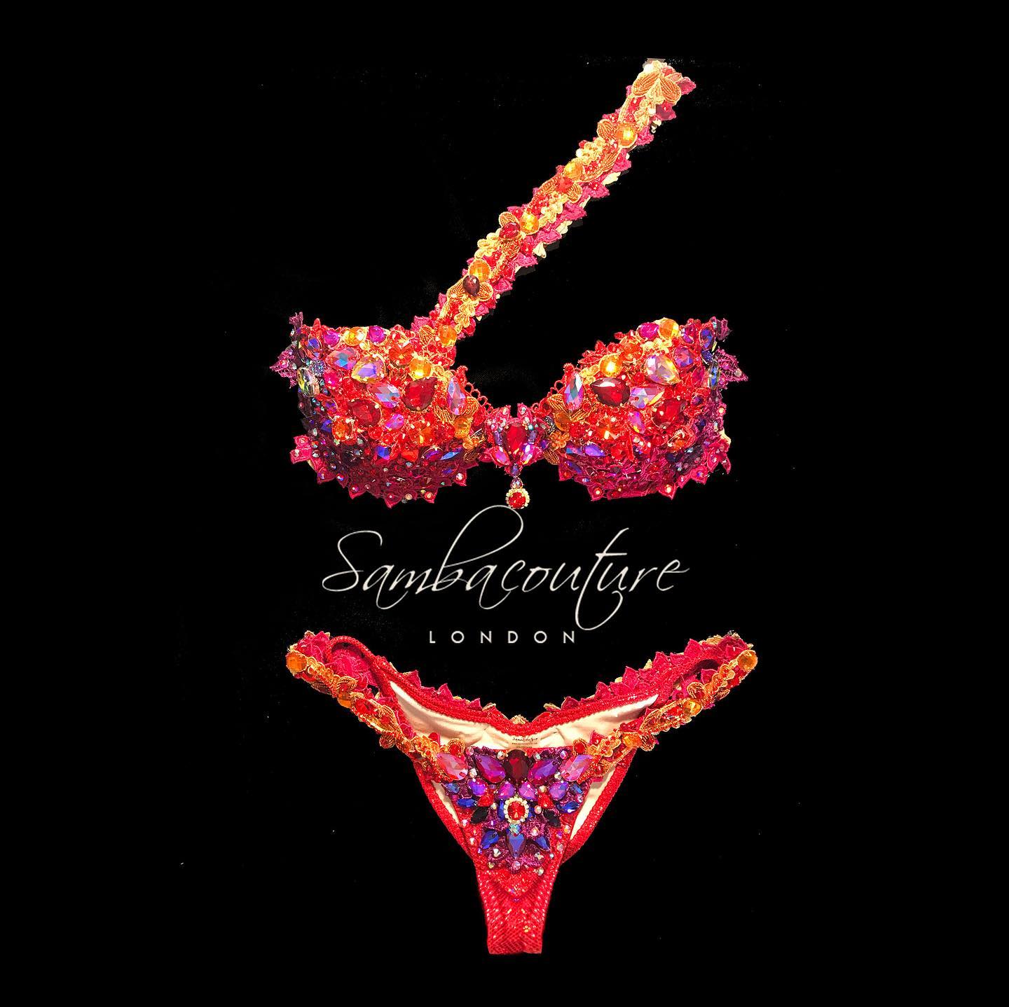 Orange Pink Red Crystal Bikini