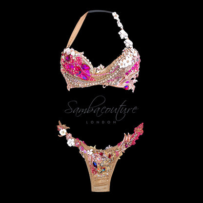 Samba Couture Neon Rose Gold Pink Crystal Bikini Competition Posing Suit