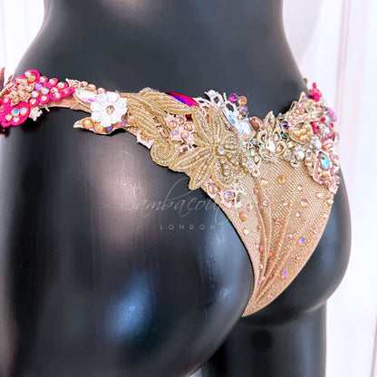 Samba Couture Neon Rose Gold Pink Crystal Bikini Competition Posing Suit
