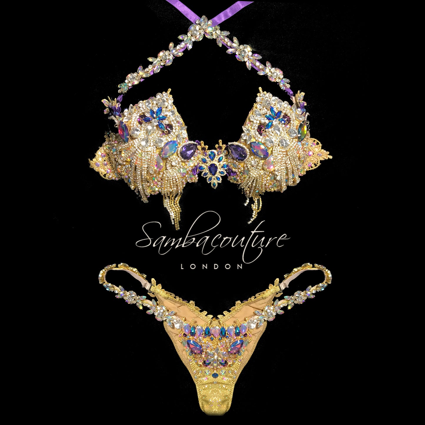 Purple Lilac Gold Crystal Bikini