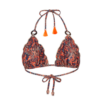 Tangerine Orange Paisley Print Bikini Top Savina